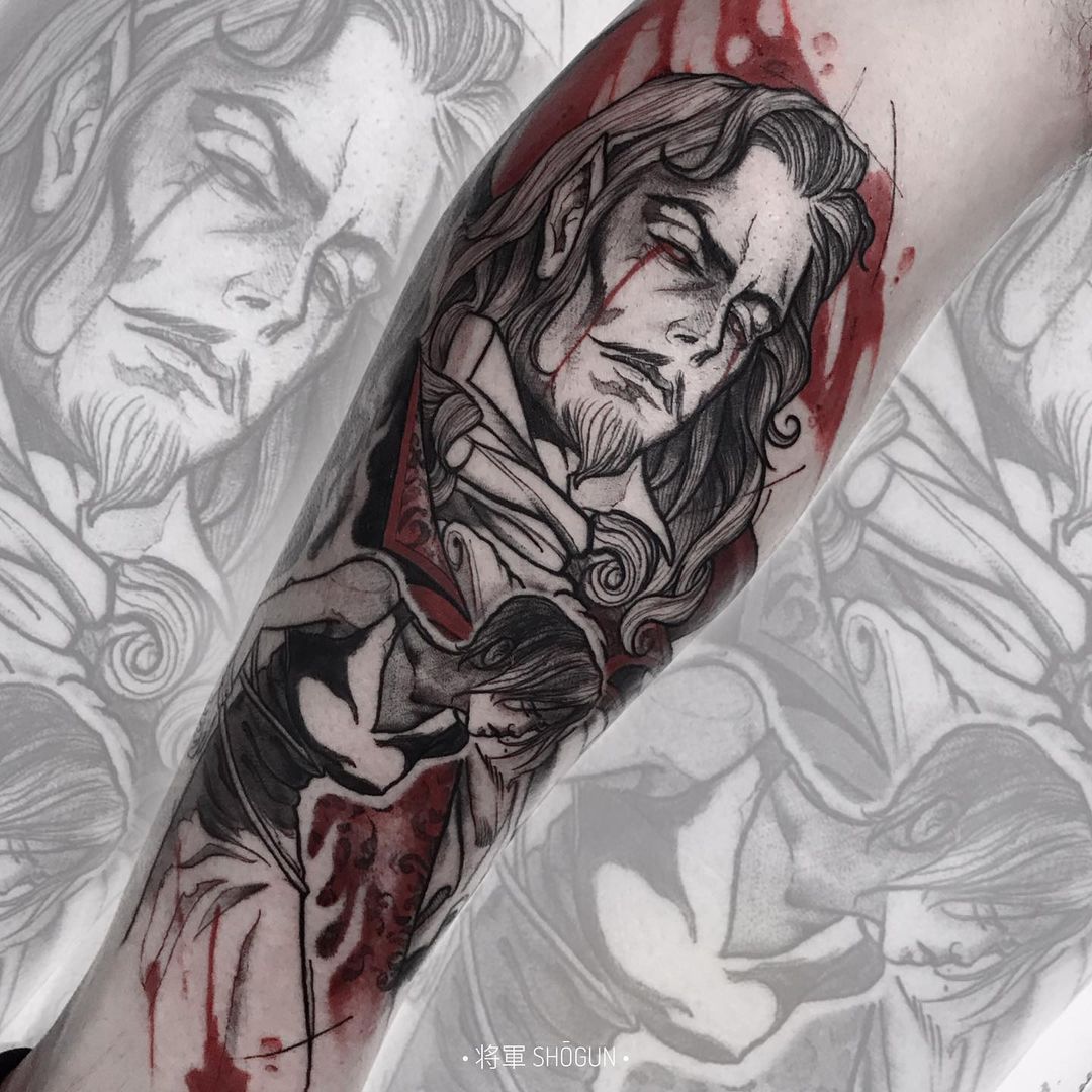 Dracula from Castlevania tattoo sleeve