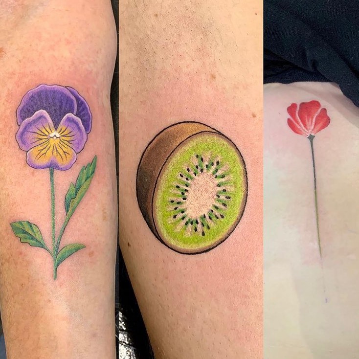 Small kiwi fruit tattoo by @emilyhansomtattoo.