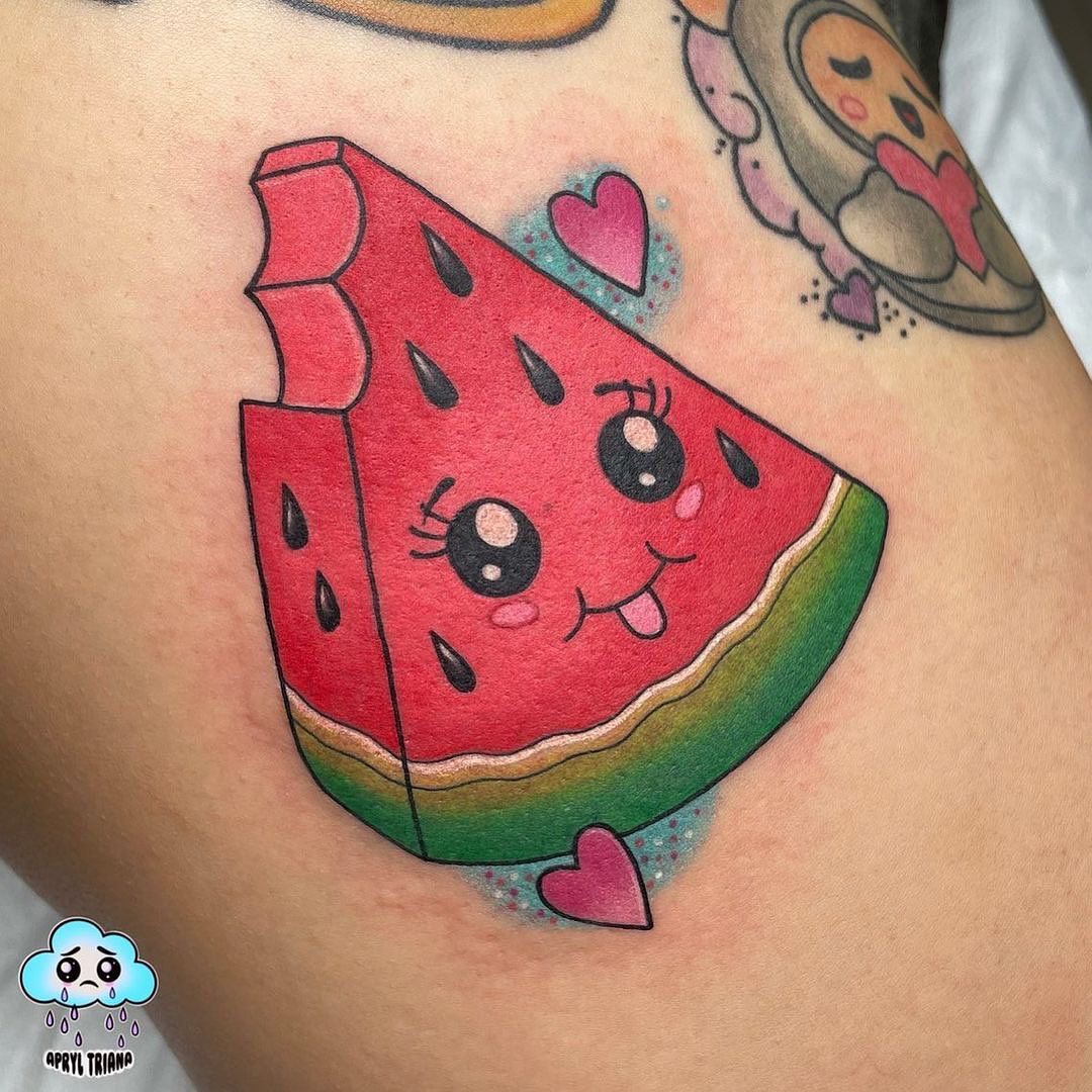 Cute baby watermelon tattoo by @tattoosnob