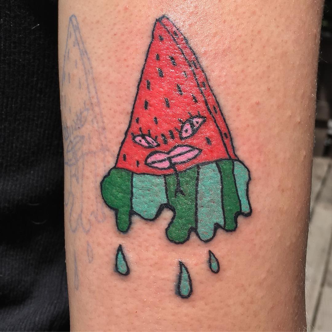 Drippy watermelon tattoo by @greatbigegg