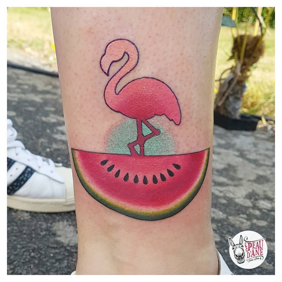 Flamingo watermelon tattoo by @barberdts_de