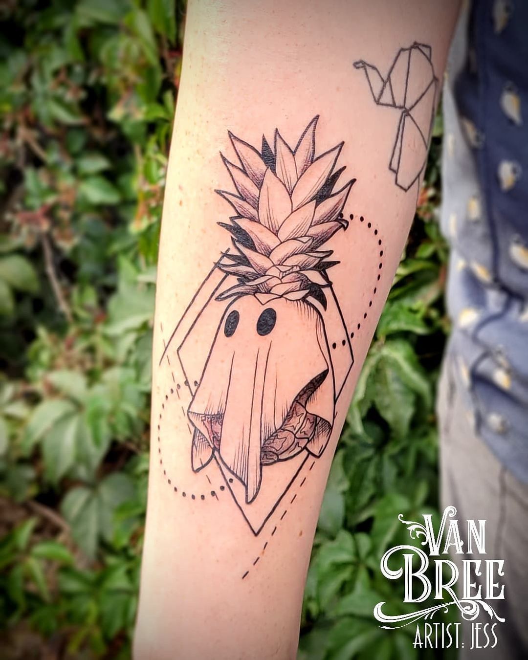 Pineapple ghost tattoo by @vanbreetattoo