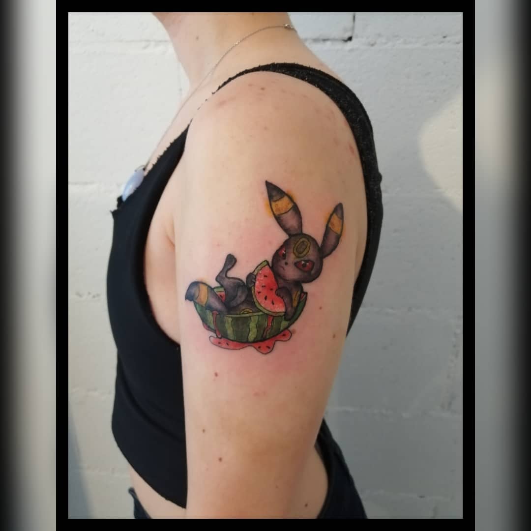 Angry rabbit watermelon tattoo by @une_patte_dans_lencre