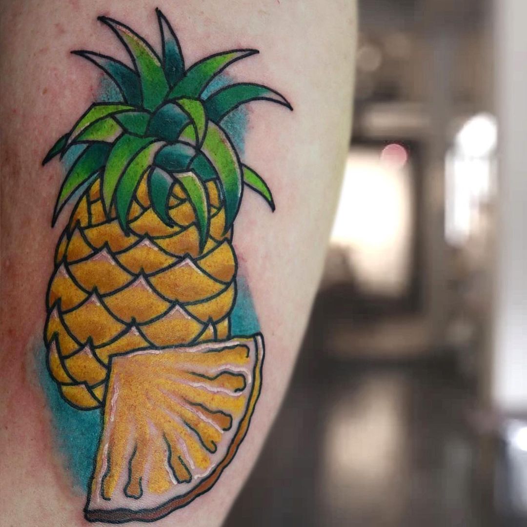 Sliced pineapple tattoo by @scotteastlake_tattoo