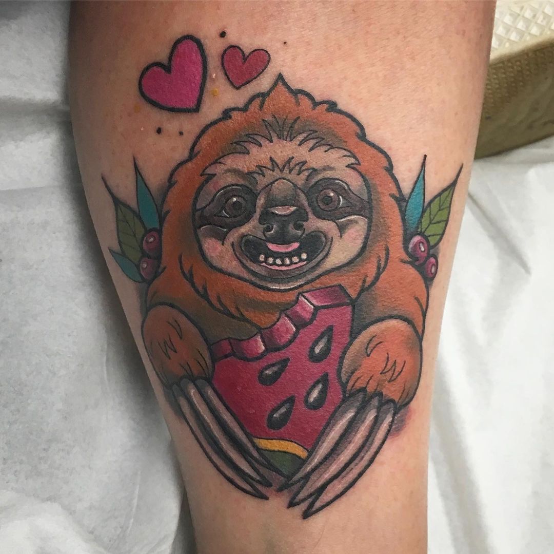 Sloth watermelon tattoo by @danitattoos__
