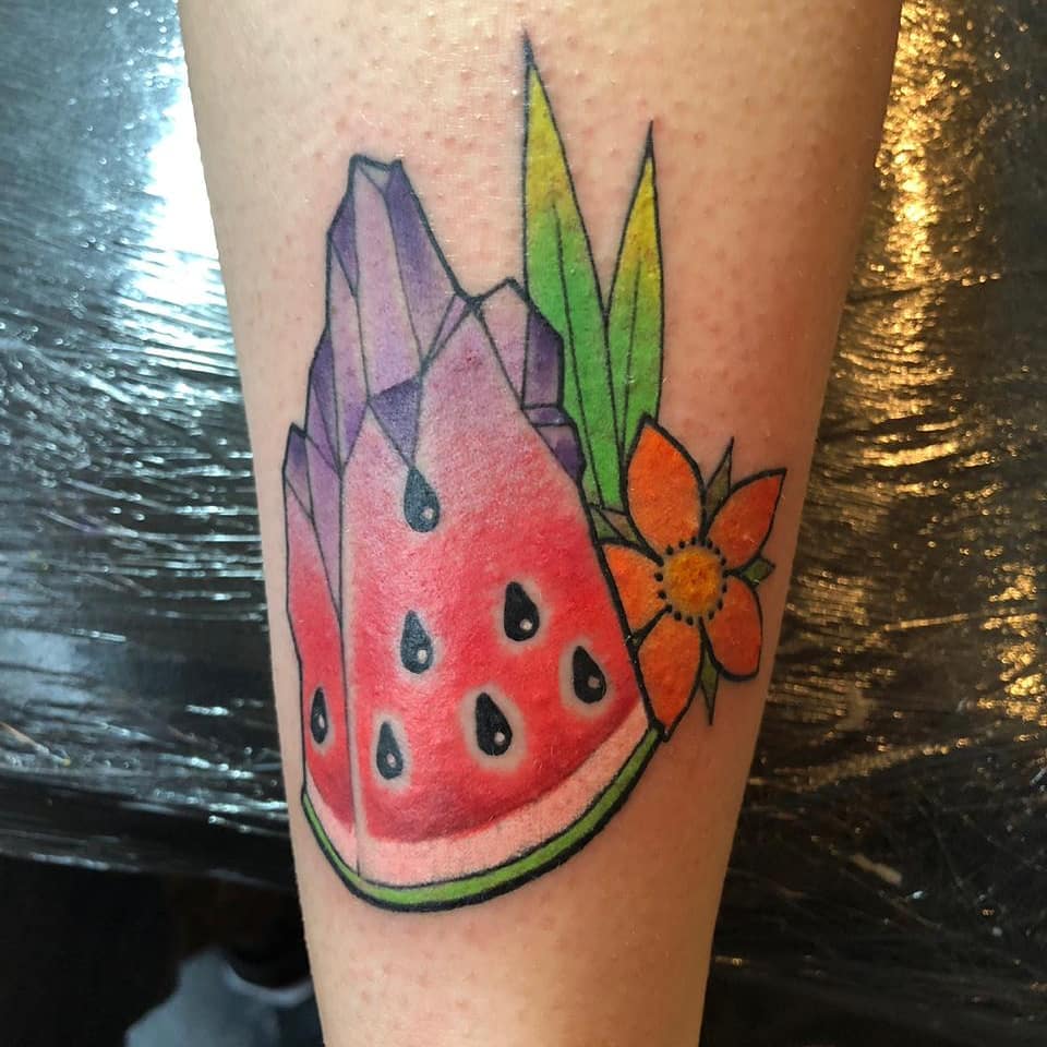 Watermelon crystal tattoo by @deivy_jones