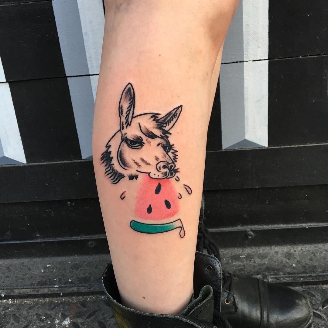 Watermelon lama tattoo by @knarlygav