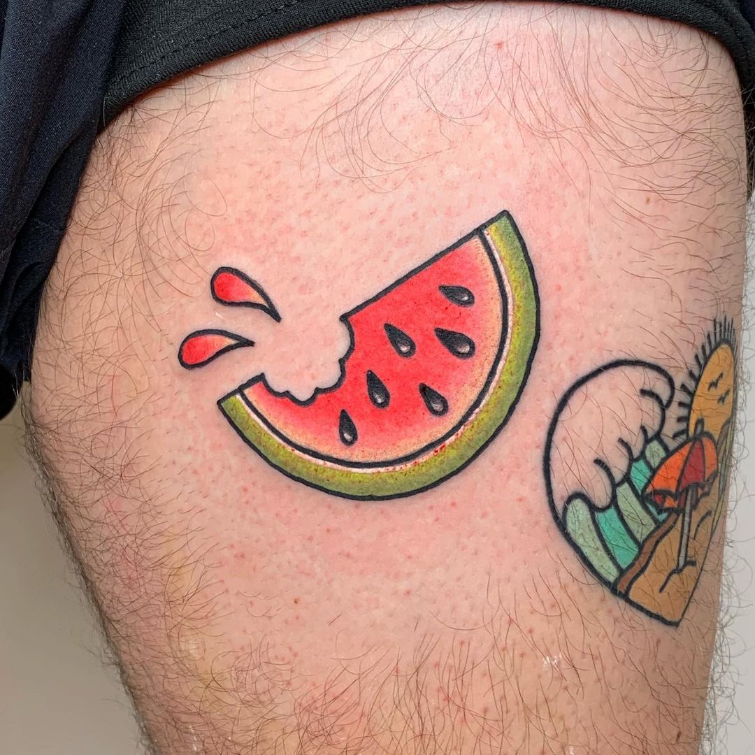 Watermelon slice tattoo by @seelulater