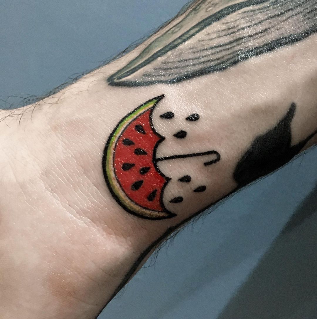 Watermelon umbrella tattoo by @arual.tattoo